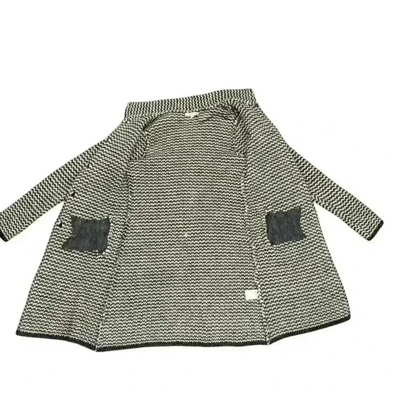 Long Wool Duster Cocogio Sweater Italian Gray Off-White Med button - Picture 6 of 10